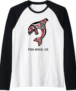 Fish Rock, California Native American Orca Killer Whale Gift Raglan Baseball Tee