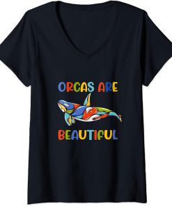 Womens Colorful Orca Orca Baby V-Neck T-Shirt