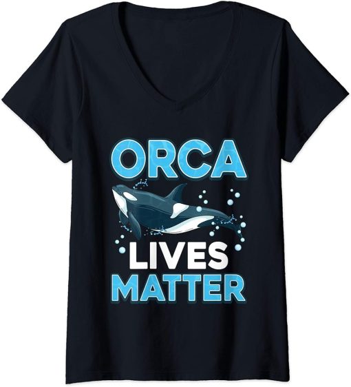 Womens Orca Lives Matter Save The Killer Whale V-Neck T-Shirt