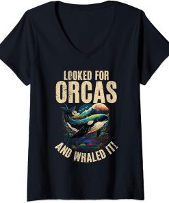 Womens Whales Watch Dolphin Pottwhal Funny Saying Orca Whale V-Neck T-Shirt