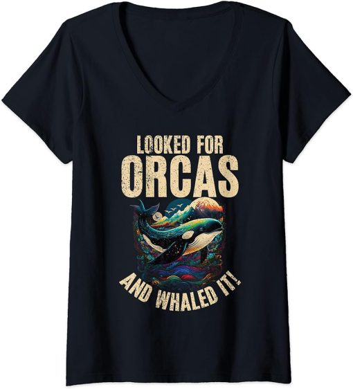 Womens Whales Watch Dolphin Pottwhal Funny Saying Orca Whale V-Neck T-Shirt