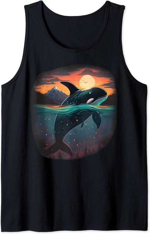 Colourful mystical orca whale watching dolphin pottwhale orca whale Tank Top