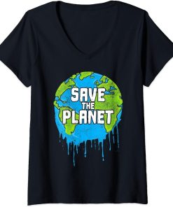 Womens Save The Planet Climate Activists Earth Day V-Neck T-Shirt