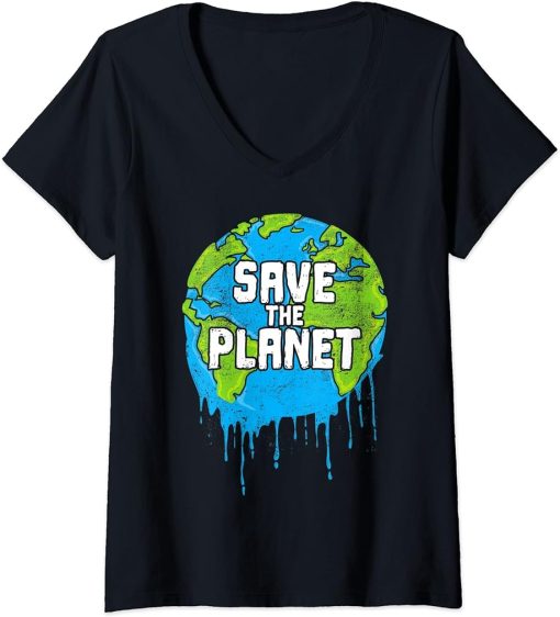 Womens Save The Planet Climate Activists Earth Day V-Neck T-Shirt