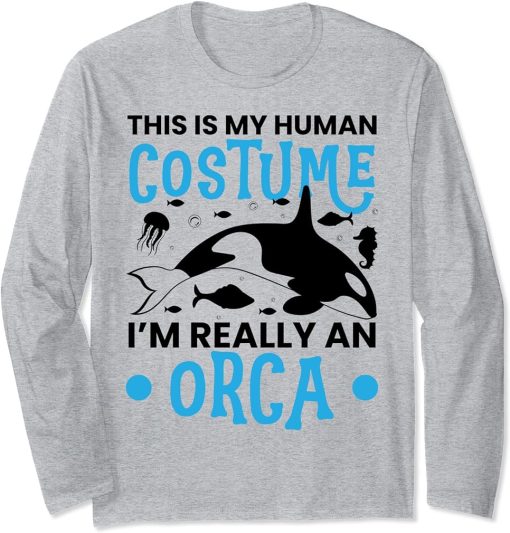 Funny Orca Lover Graphic for Women Men Kids Whale Long Sleeve T-Shirt