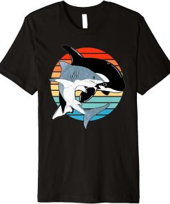 White Shark and Orca Vintage Sunset Shark Day Premium T-Shirt